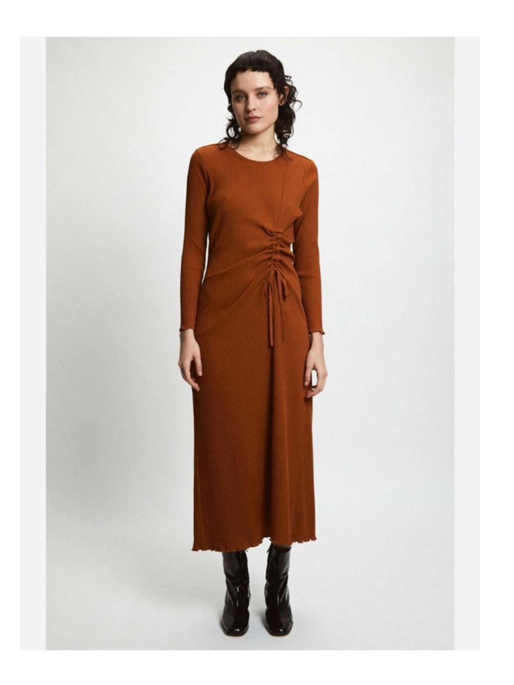 Rita Row Evans Ruched Dress in Camel Organic Cotton Sz L